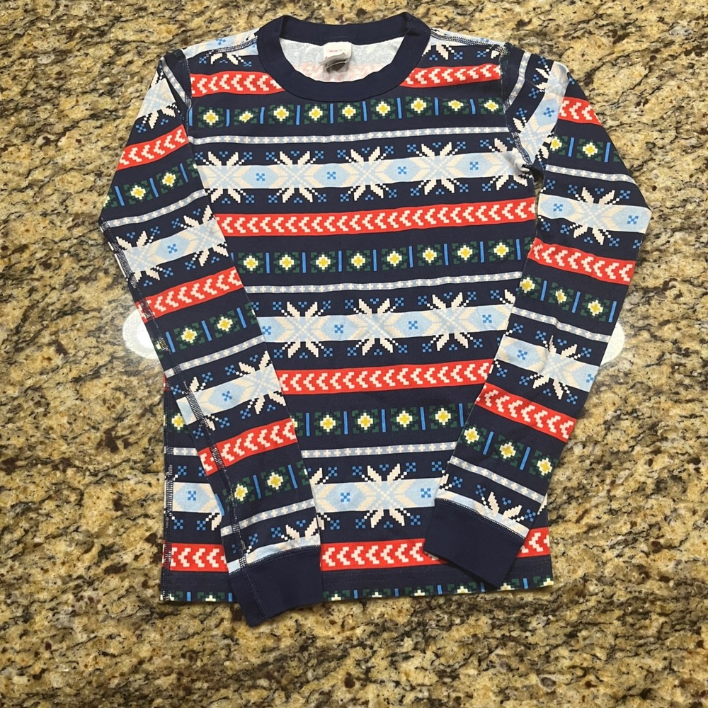 Hanna Andersson Boy 160 US 14 Organic Cotton Fair Isle Pajama Top Navy Blue